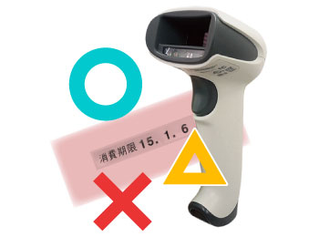 画像処理エンジン搭載のスキャナやハンディターミナルを利用した賞味期限チェックシステム。○、△、×で簡単確認。